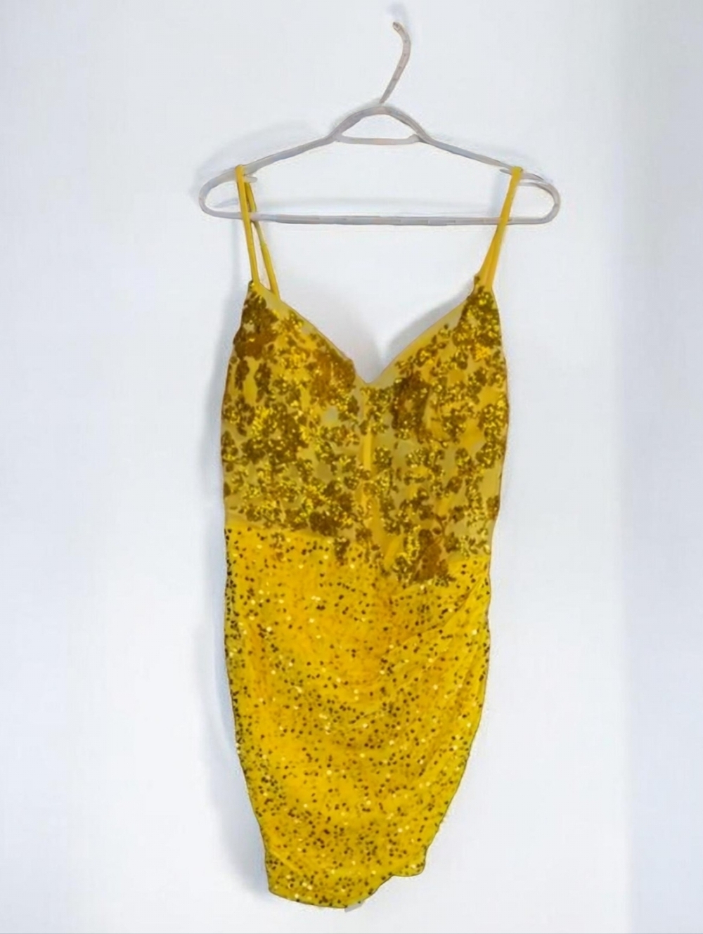 Yellow Sequin Strapless Cocktail Dress